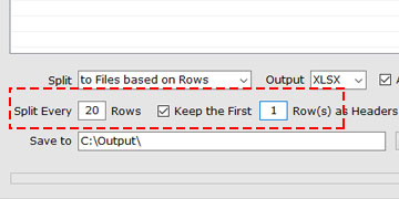 Set Rows to Split and the Heading Rows