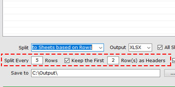 Set Rows to Split and the Heading Rows